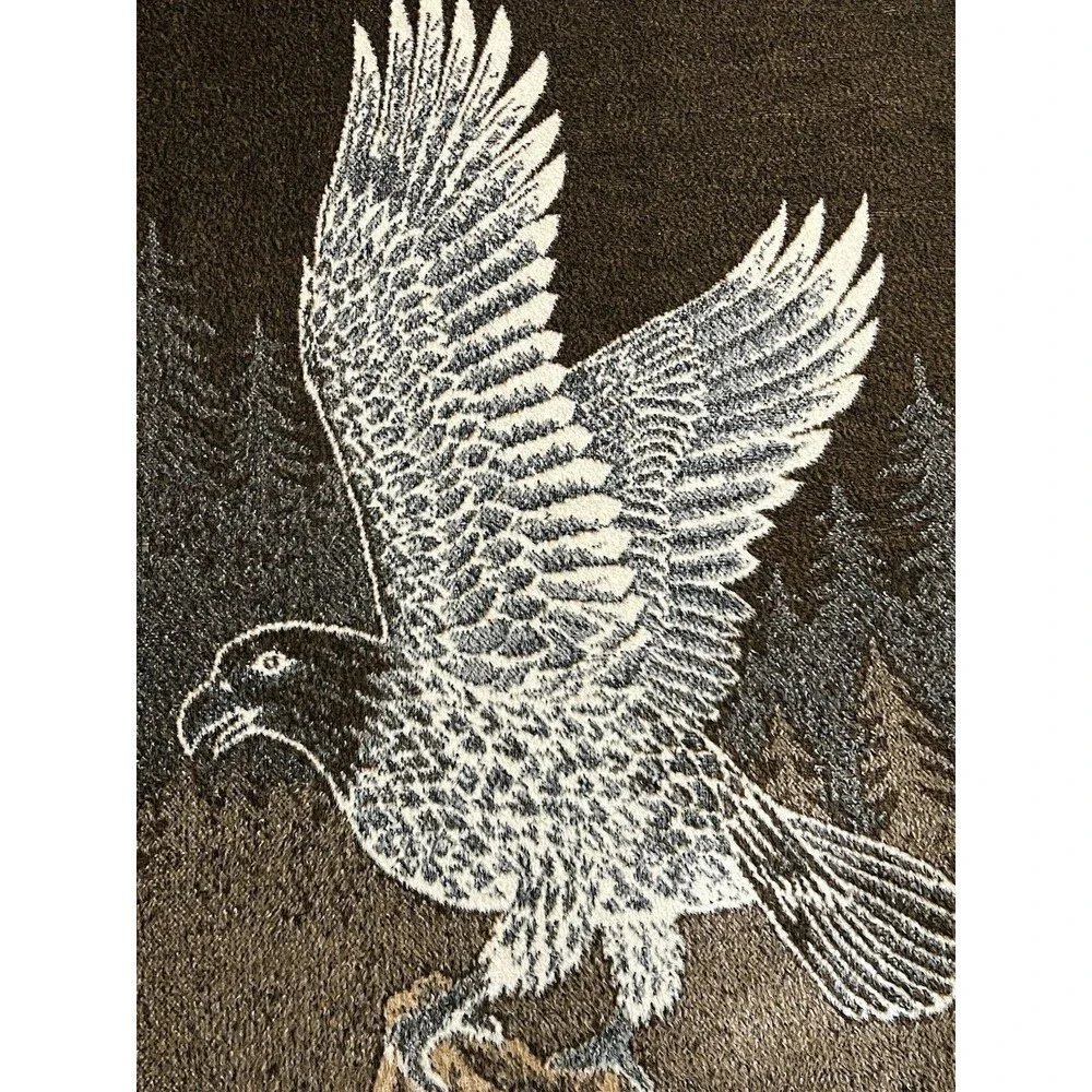 Vintage San Marcos Blanket Bald Eagle Perched Wings Reversible Brown 55x78